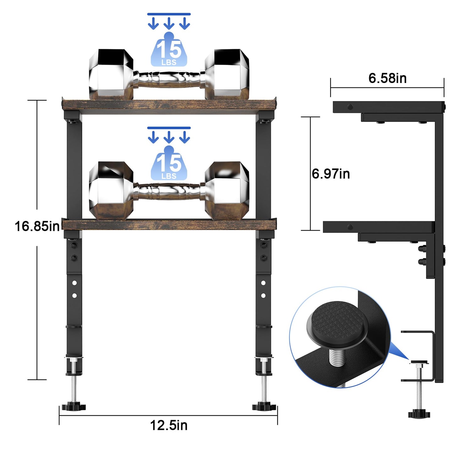 OUTIOE 2-Tier Desk Shelf, Expandable Under Desk Storage, Clamp on Desk Shelf, Desktop Accessories for Offices, Study Rooms, and Game Rooms (Wood)