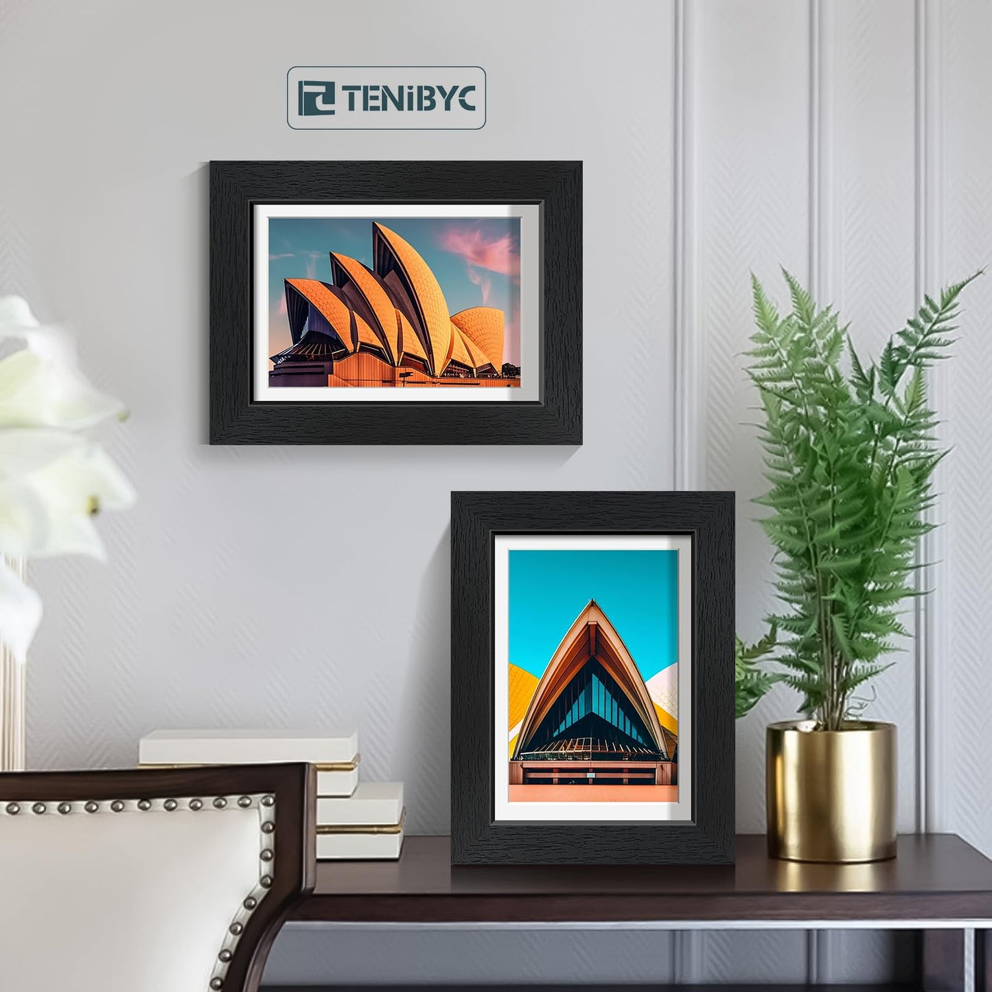 TENIBYC 5x7 Picture Frame Set - 4 Pack, Black Wood Photo Frames - Tempered Glass - Displays Photos 4x6 with Mat or 5 x 7 without - Room, Office, Gallery, Studio, and Hallway Decor - Wall Hanging