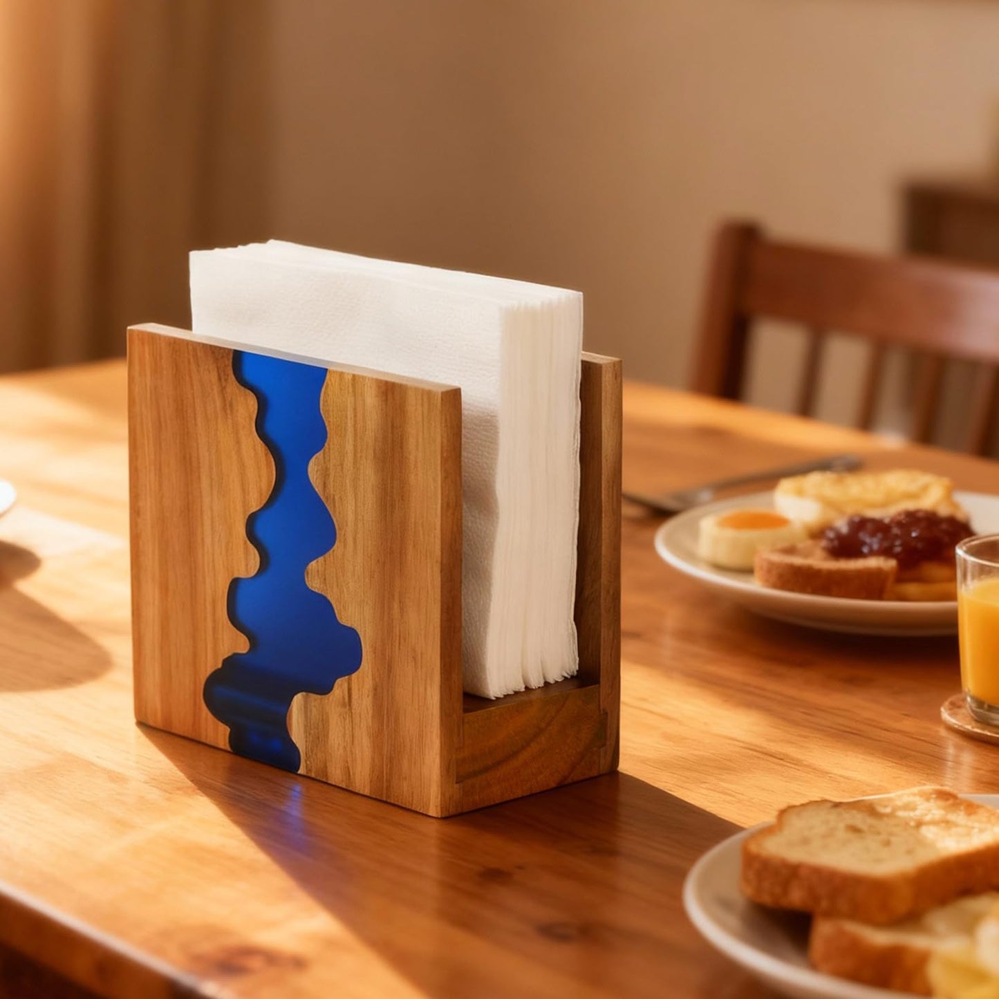 Artistic Napkin Holder, Acacia wood & Epoxy resin Napkin holder for table, Thickened Non-Slip Base for Kitchen Countertop, restaurant or outdoors,Modern Tabletop Decor