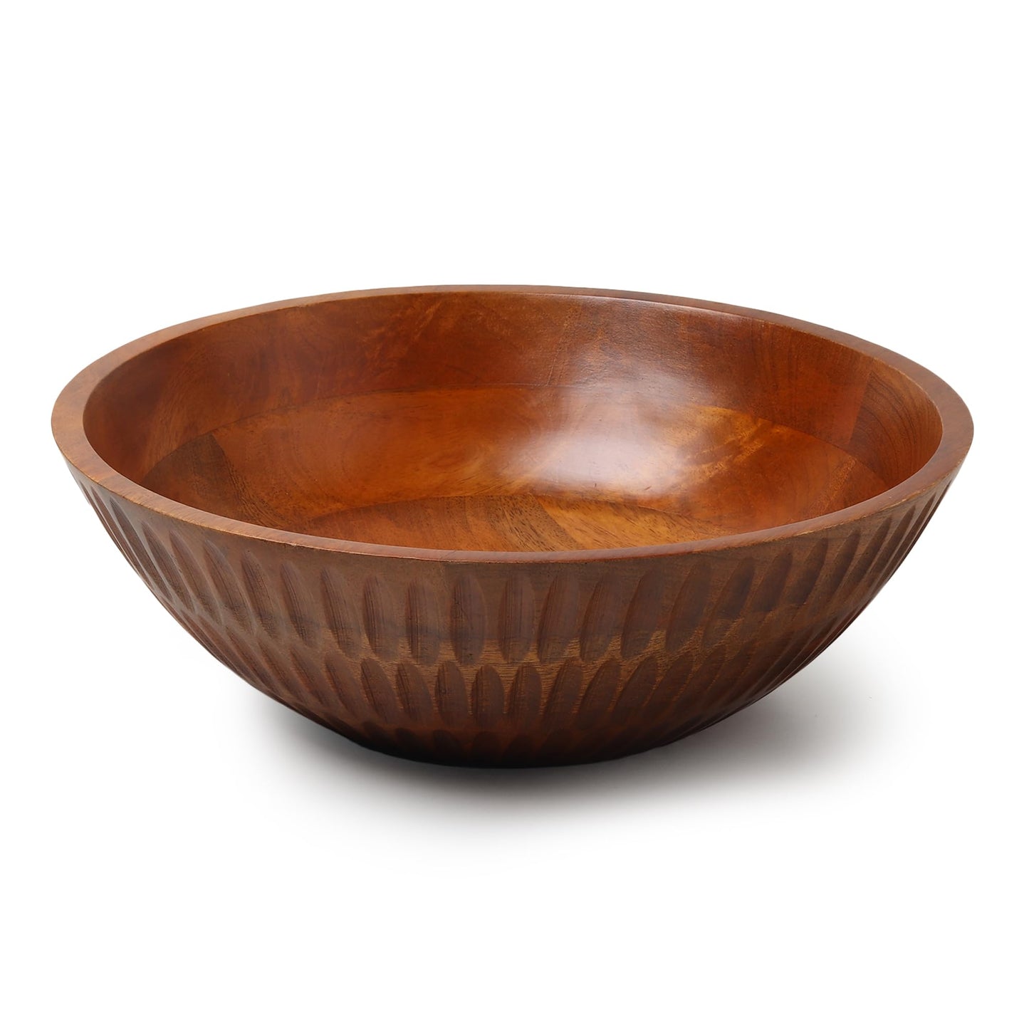 LAVAUK 12" x 4" Wood bowl with hand carved pattern | 4.3 quarts capacity | wooden bowl for food, serving salads, pasta, cereal or popcorn | kitchen counter centerpiece bowl for fruits |