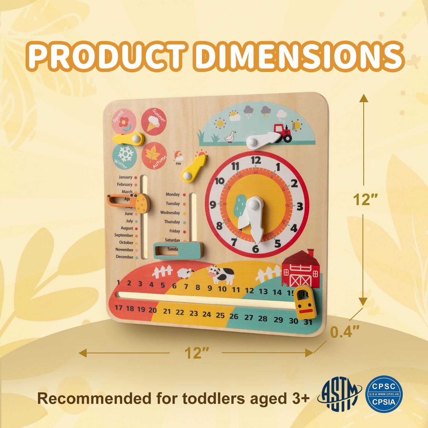 HONEY JOY Montessori Busy Board, Wooden Toddler Calendar w/Clock, Seasons, Weathers, Days, Weeks, Months, Sensory Fidget Activity Board for Fine Motor Skills, Travel Baby Learning Toys for Preschool
