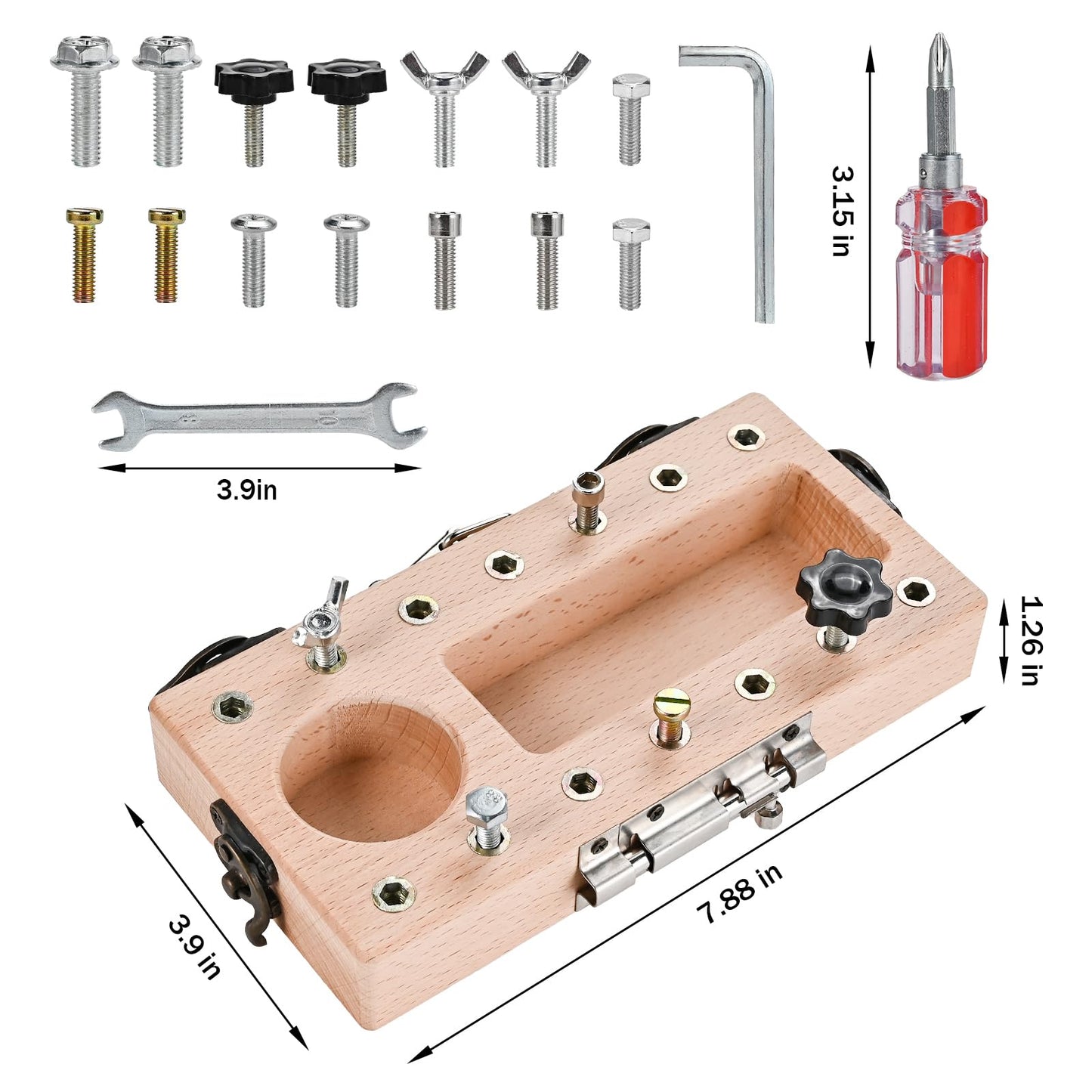 WoodTrove Montessori Screwdriver Board Set with Lock and Key, Montessori Toys for 3 4 5 Year Old, Wooden Screw Driver Activities Tools, Fine Motor Skills Preschool Learning Sensory Toy
