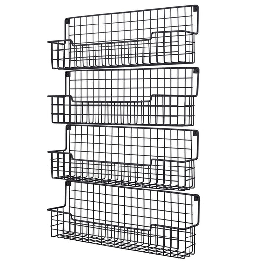 AURIKAR Spice Rack Wall Mount, Spice Organizer for Cabinet & Pantry Door, Set of 4 Hanging Spice Rack Saving Space for Kitchen, Black