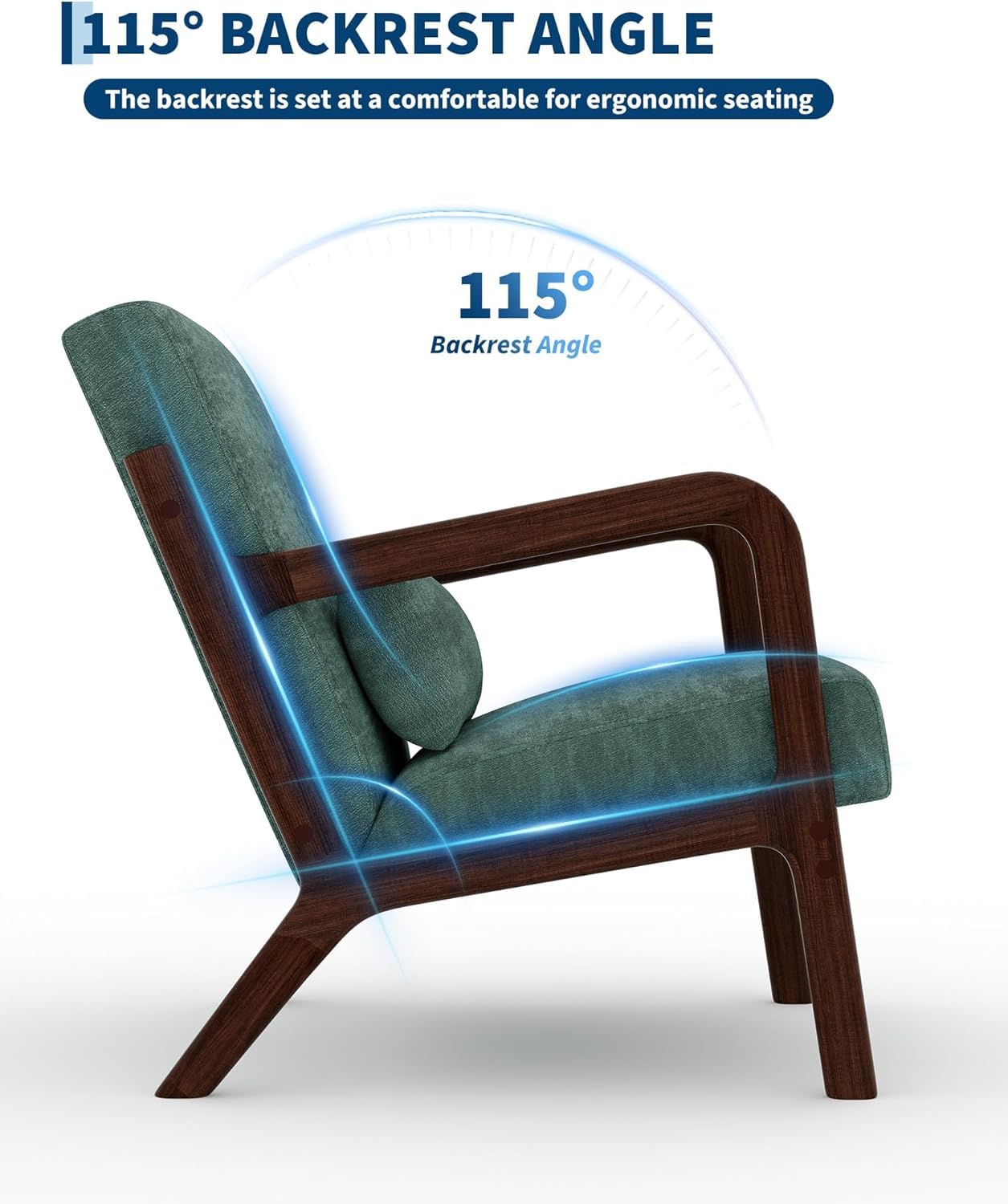 PeacefulHues Corduroy Accent Chair,Mid-Century Modern Wooden Accent Chair with Wood Legs,Comfy Upholstered Reading Leisure Chair for Living Room Bedroom Waiting Room,Green