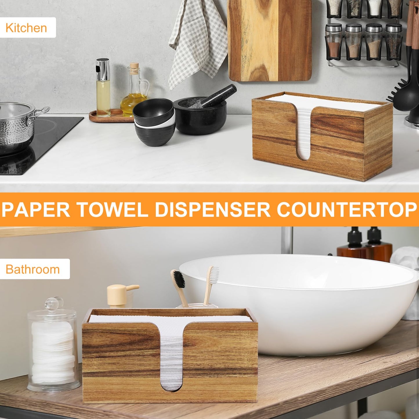 1PCS Paper Towel Dispenser Countertop, Acacia Wood Paper Towel Holder for Bathroom Folded Paper Towel Dispenser Clear Trifold Napkin Holder for Z-fold C-fold MultiFold Trifold - Home Kitchen