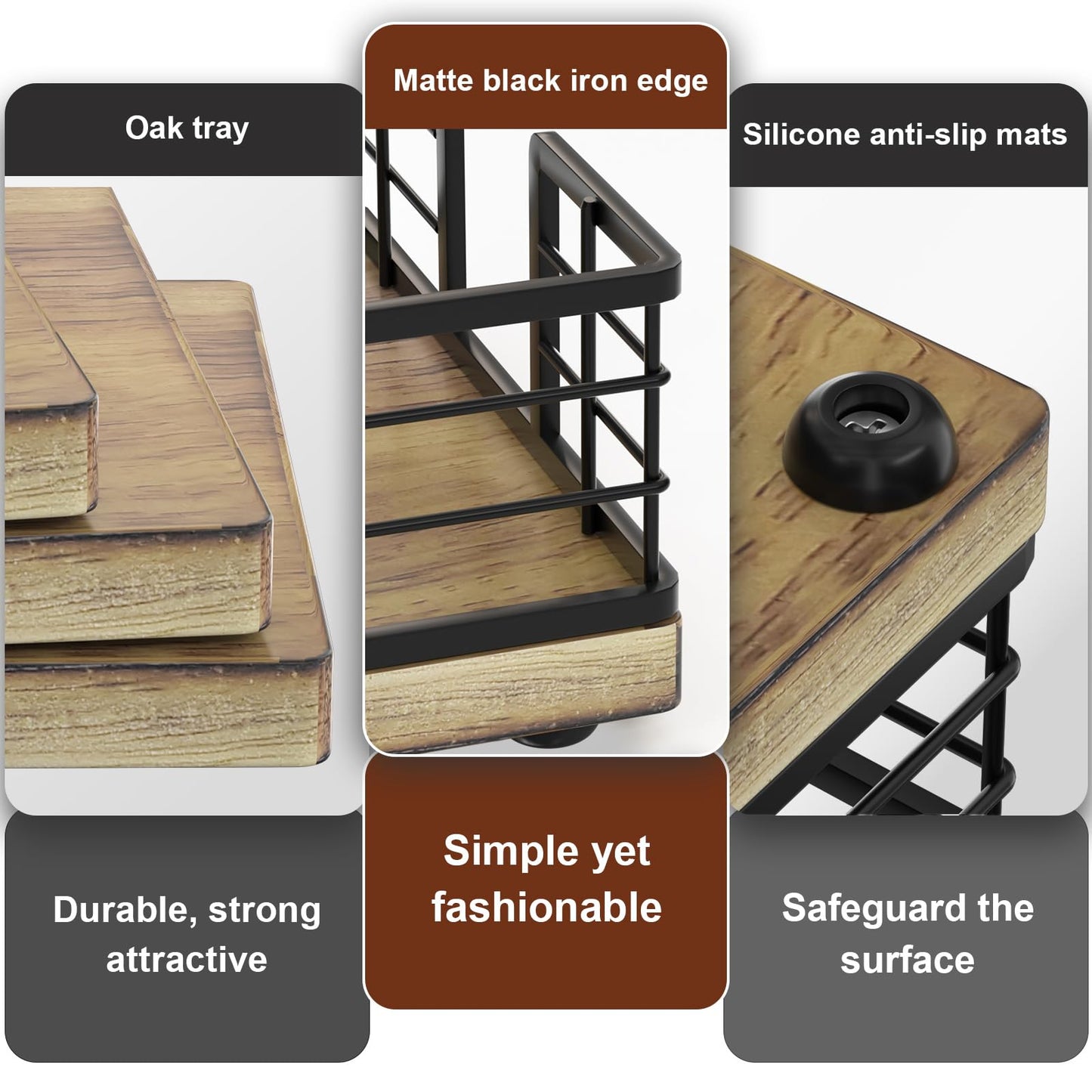 Wican Guest Towel Holder Tray for Bathroom, Oak and Iron Napkins Holder for Powder Room Dinning Table Wooden Basket for Disposable Paper Hand Towels Black and Farmhouse Brown
