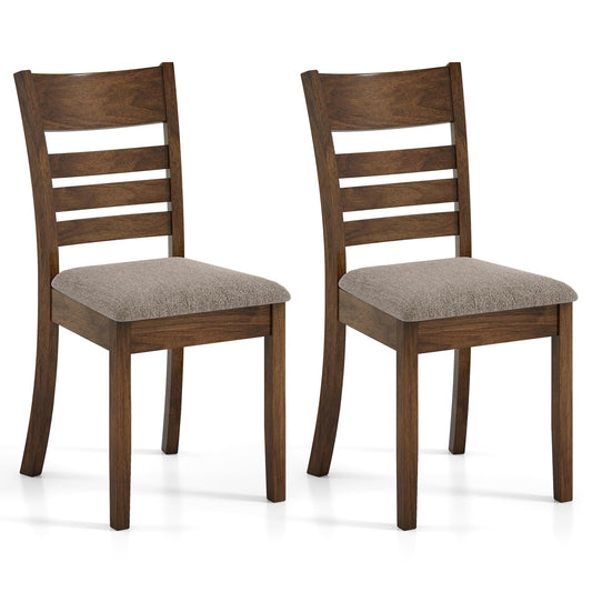 Giantex Wooden Dining Chairs Set of 2, Upholstered Kitchen Chair w/Rubber Wood Frame, Curved Slatted Backrest & Wide Padded Seat, Modern Dining Room Chairs for Living Room, Restaurant, Brown
