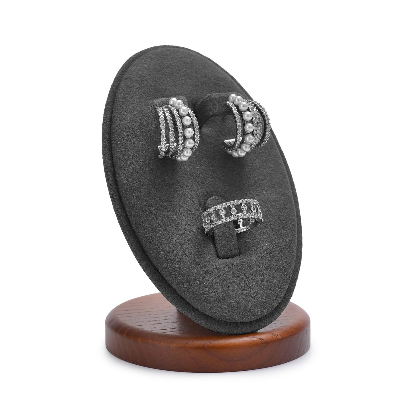Woodten Solid Wood Jewelry Display Set Stand Jewelry Earrings Ring Stand Display Showcase(Grey)