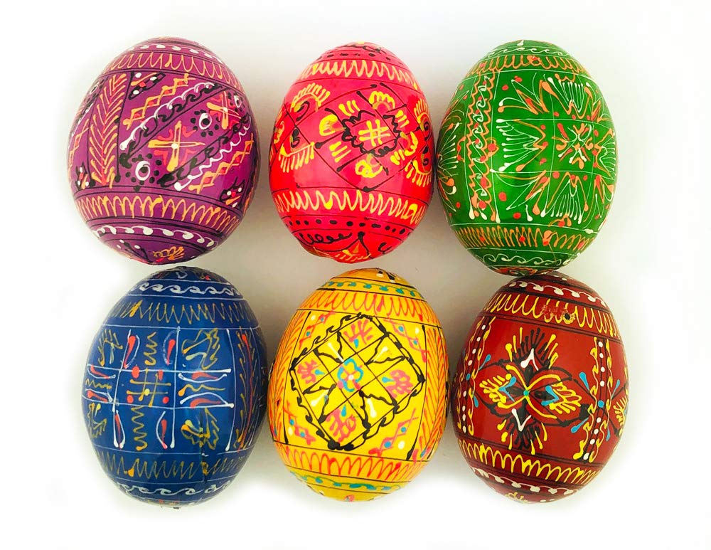 Religious Gifts Authentic Set of 6 Ukrainian Wooden Pysanky Pysanki Wood Easter Eggs