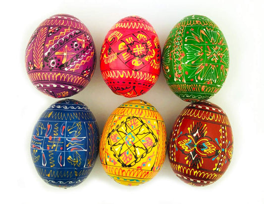 Religious Gifts Authentic Set of 6 Ukrainian Wooden Pysanky Pysanki Wood Easter Eggs