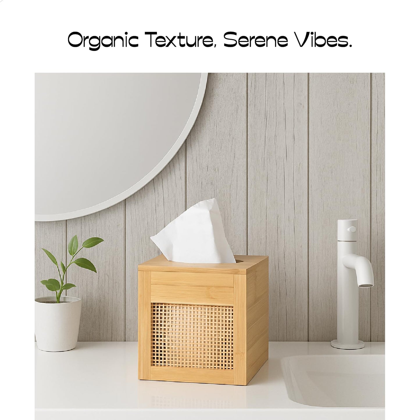 ABBI NIMO Square Bamboo Tissue Box Cover, Natural Rattan Tissue Holder with Magnets for Kitchen, Bathroom, Living Room, Bedroom or Office