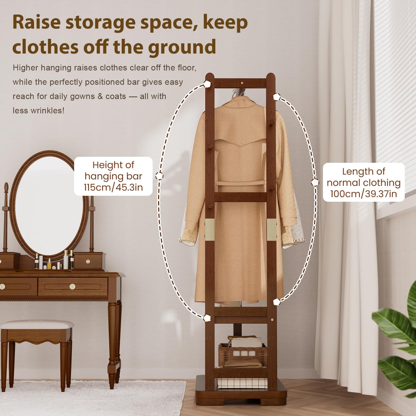 Taitiy Entryway Shoe Storage Bench with Leather Cushion + Solid Wood Clothes Rack with 2 Shelves