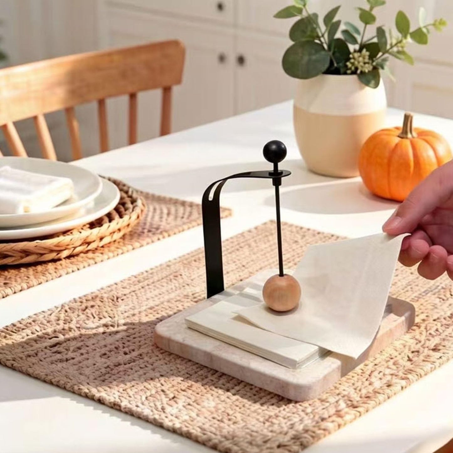 GDAOHELRS Marble Paper Napkin Holder for Table - Handcrafted Natural Stone, Weighted Fits 5-7" Cocktail & Dinner Napkins, Dining Table Centerpiece, Coffee Bar & Kitchen Decor