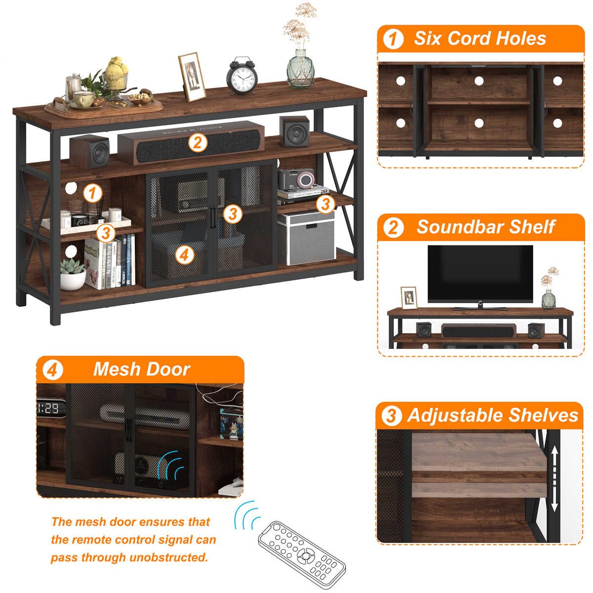 BON AUGURE Tall TV Stand for TVs up to 65 Inch, Hall Tree with Shoe Storage, 5-in-1 Reversible Entryway Bench, Media Console for Living Room and Bedroom