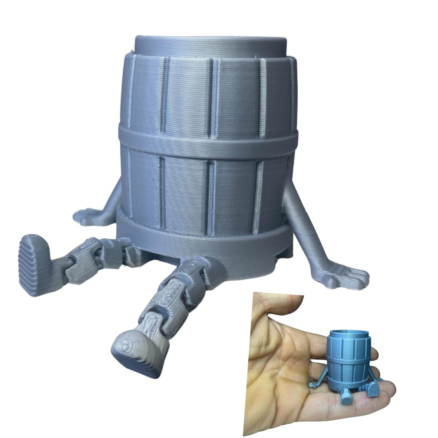 Articulated Barrel Man Desk Decor - Matte Silver Rustic Inspired Figurine for Home Bar, Office Shelf Accessory, and Unique Gift for Collectors - Poseable Barrel Character
