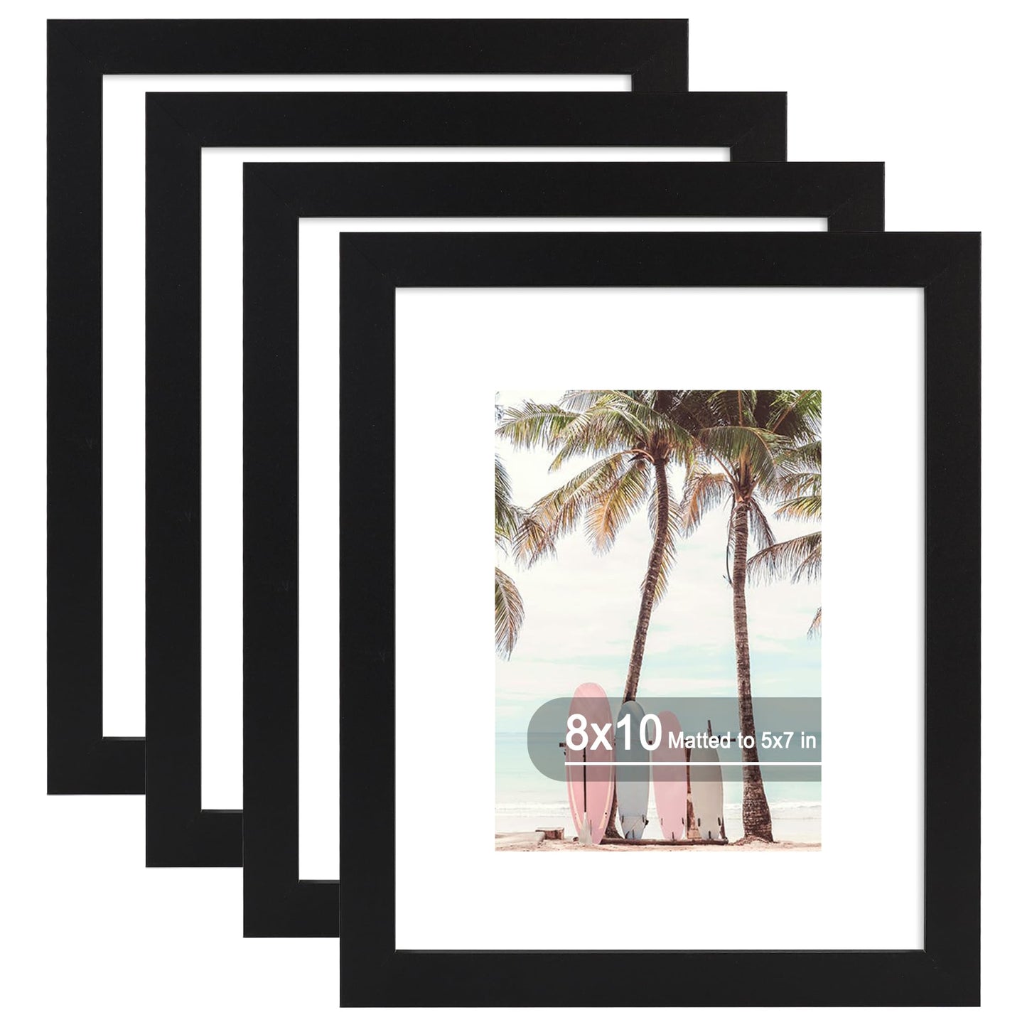 Hongkee 8x10 Picture Frame (4 Pack, Black) Made of Real Glass and Wooden Frame - Display Pictures 5x7 with Mat or 8x10 Without Mat, 8 by 10 Photo Frames TableTop Display and Wall Mounting