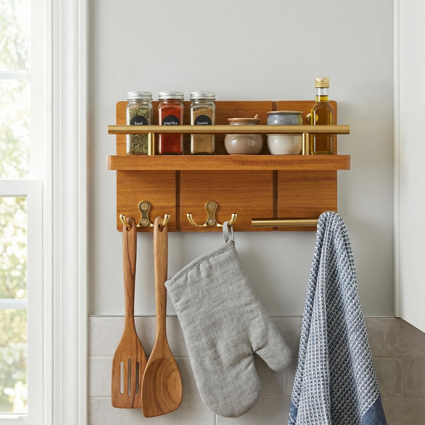 Fopeat 9.8" Teak Wood Key Hooks for Wall, Solid Wood Key Holder Wall Mount, Decorative Mail Organizer with Key Rack and Shelf, Rustic Home Decor for Entryway Living Room Bathroom Bedroom