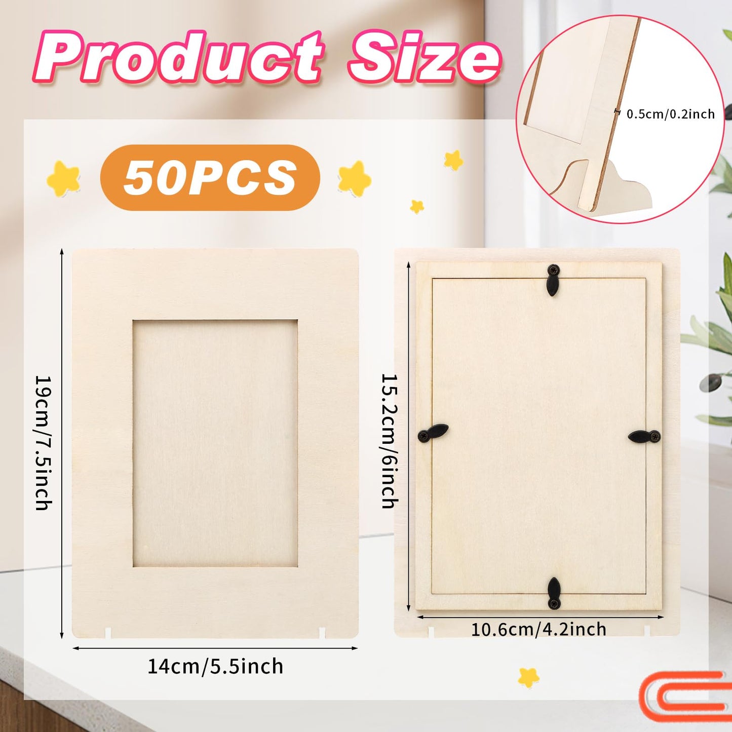 Geelin 50 Pack DIY Wooden Picture Frames for Crafts for 4 x 6 Inch Photos Unfinished Solid Wood Photo Picture Frames for Crafting DIY Painting Birthday Wedding Birthday (Rectangle)
