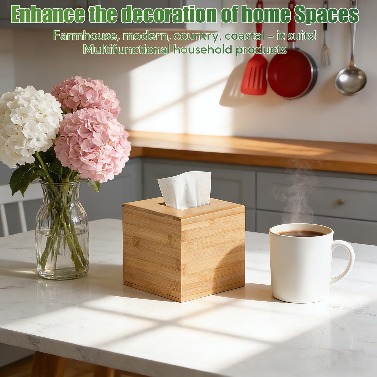 4-Pack Natural Bamboo Tissue Box Covers | 5.9" Cube Storage for Home & Commercial Use | Multi-Scenario Decorative Holder for Kleenex, Napkins, and Paper Towels