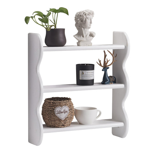 HuiDao 100% Solid Wood Wall Shelf 3-Tier, Vintage Shelves Wall Mounted Storage Rack, Farmhouse Trinket Shelf Home Decor Display Shelves for Apartment, Living Room, Bathroom and Bedroom
