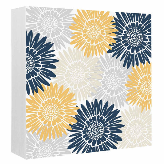 Navy Blue Gray Yellow Sunflowers Wood Box Sign Desk Decor, Abstract Blooming Floral Decorative Wooden Block Box Sign Decorations for Home Office Shelf Table Decor 6x6 Inches