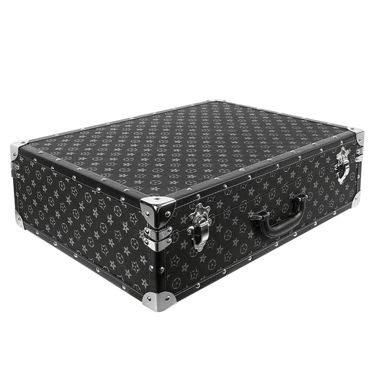 DreamsEden Large Decorative Wood Storage Trunk - Vintage Floral Pattern Antique Black PU Leather Wooden Box Suitcase for Home Decor
