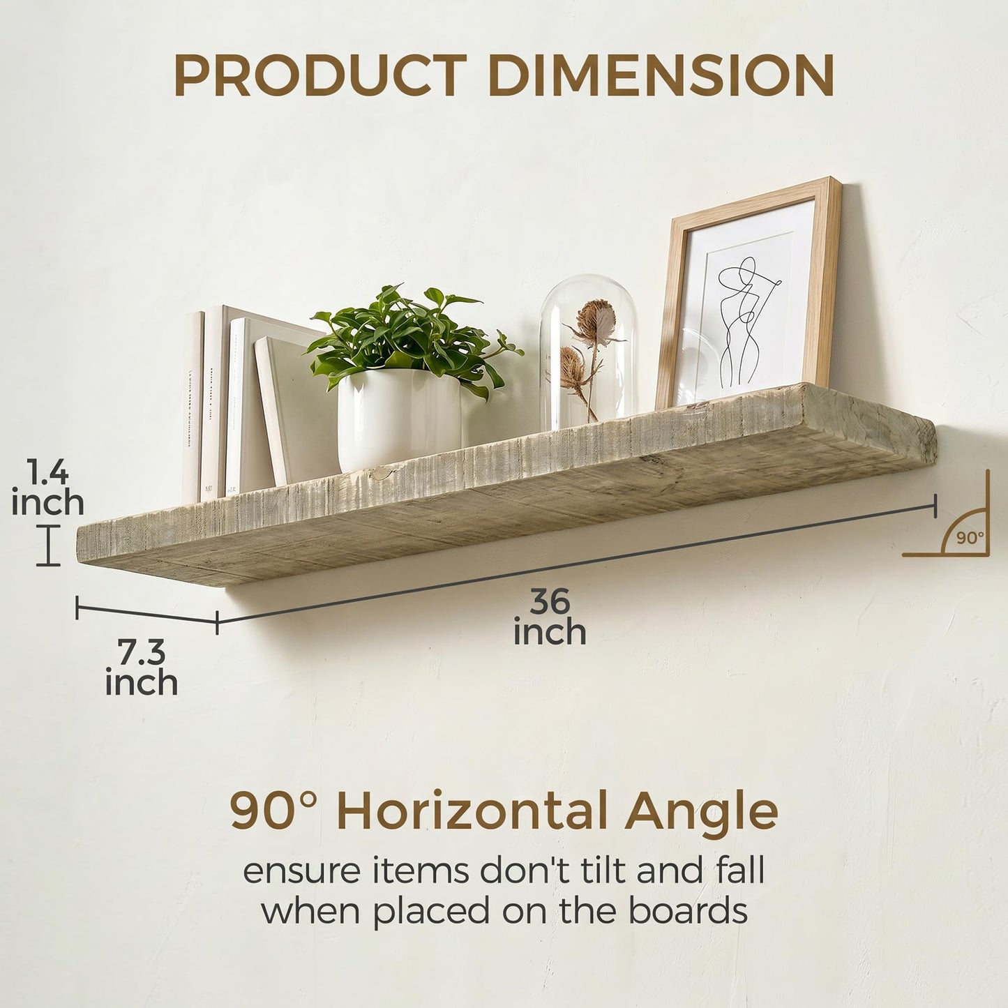 Axeman 36 Inch Rustic Wooden Floating Shelves for Wall|Solid Reclaimed Wood Wall Mounted Shelves with Invisible Brackets for Books Bathroom Kitchen Storage|8 Inch Deep|2 Pack, Grey