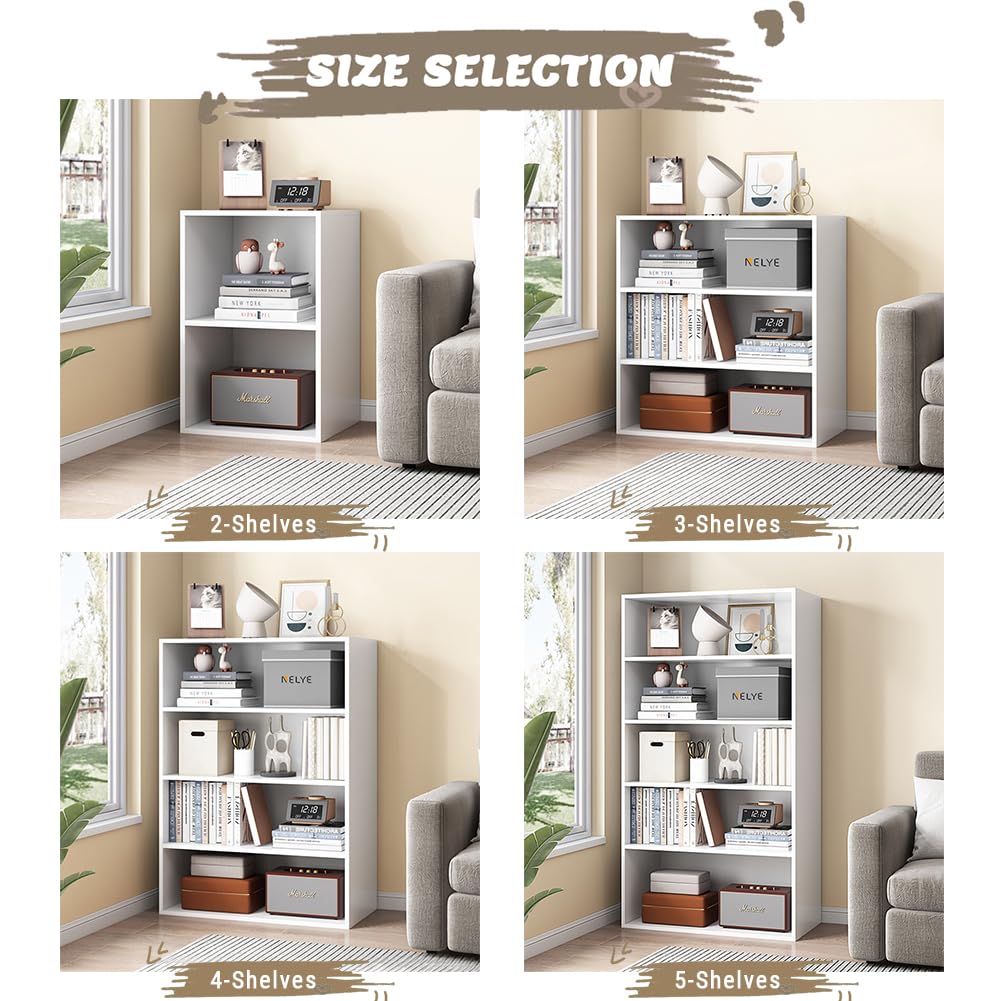 NELYE Basic Open Shelf Bookcase - 5-Tier Wooden Cube Storage Shelves Split Bookshelf, White