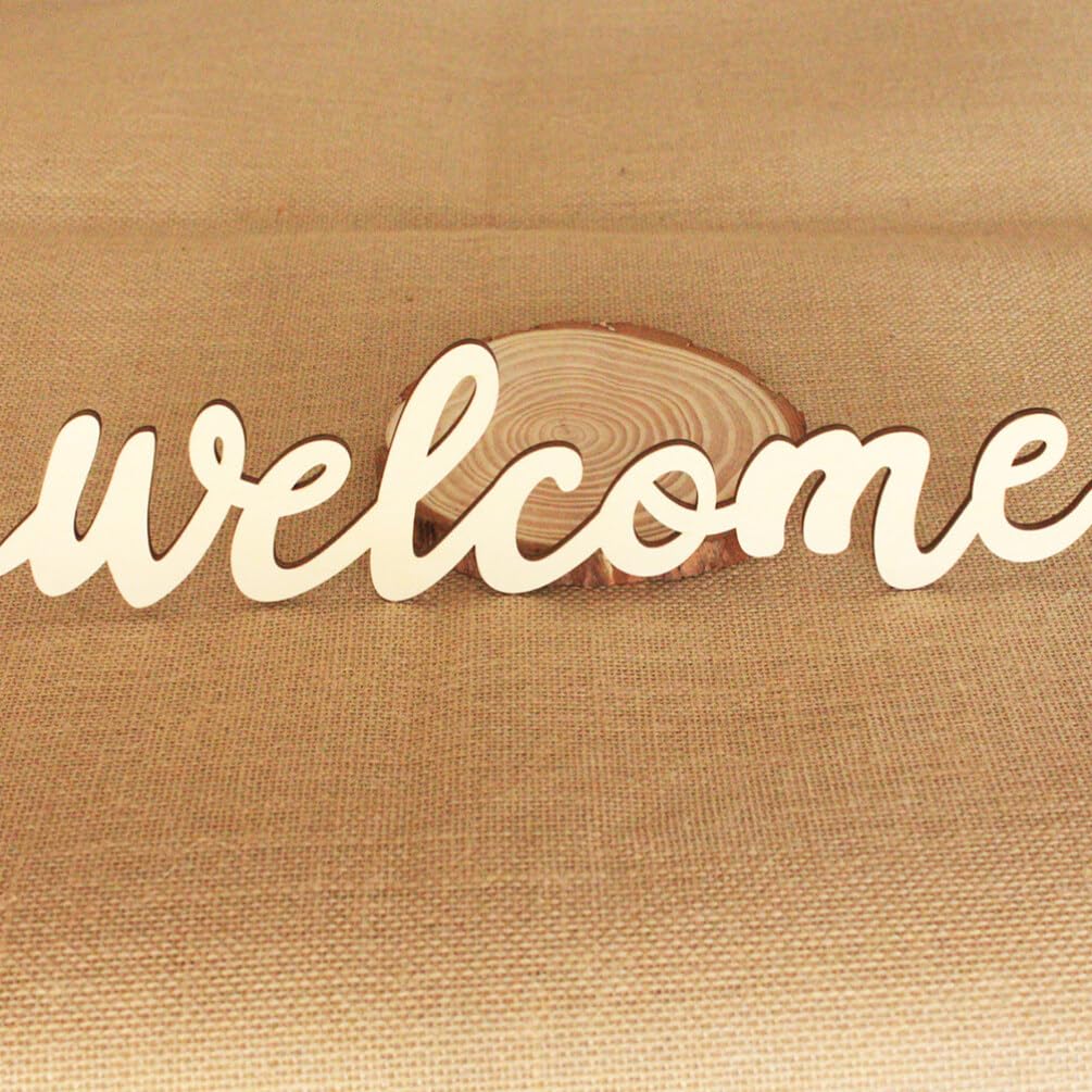 Amosfun 10pcs Welcome Wood Cutout Letters for Sign Wooden Unfinished Welcome Door Signs Decorative Wood Hanging with 10pcs Lanyard for Front Door Rustic Home Gallery Wall Decor