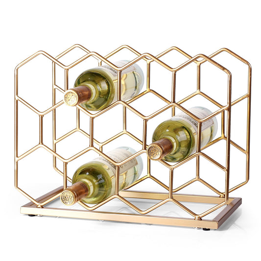 Drincarier 14 Bottle Countertop Wine Rack - Freestanding Modern Gold Metal Wine Rack - Tabletop Wine Holder Stand for Cabinet, Pantry, Wine Bottle Storage……
