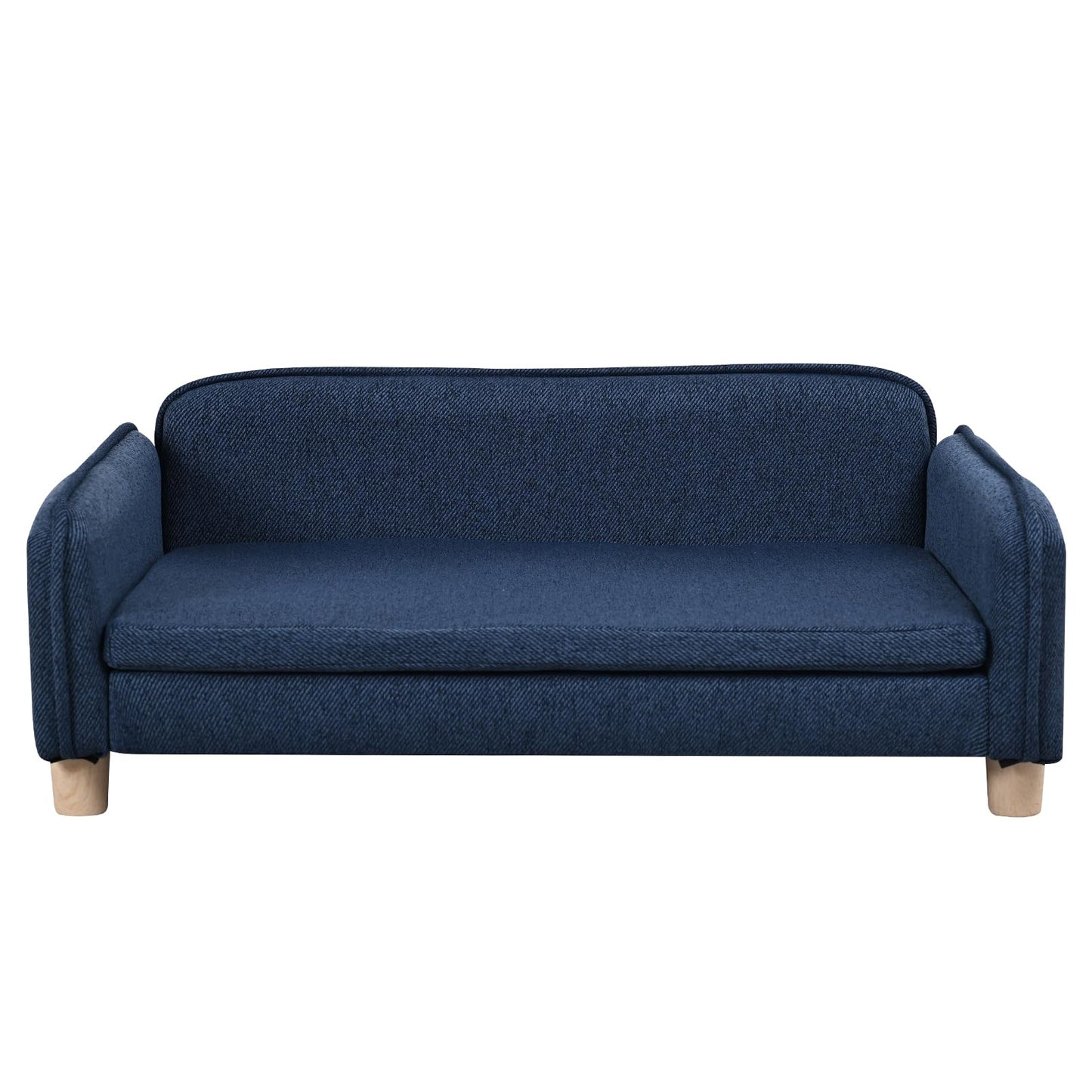 Big Sized Dog Bed -Wooden Frame Pet Sofa Couch, Washable Cushion Cat Couch, Linen Fabric Dog Sofa and Chair for Medium Pet Rest. (Blue)
