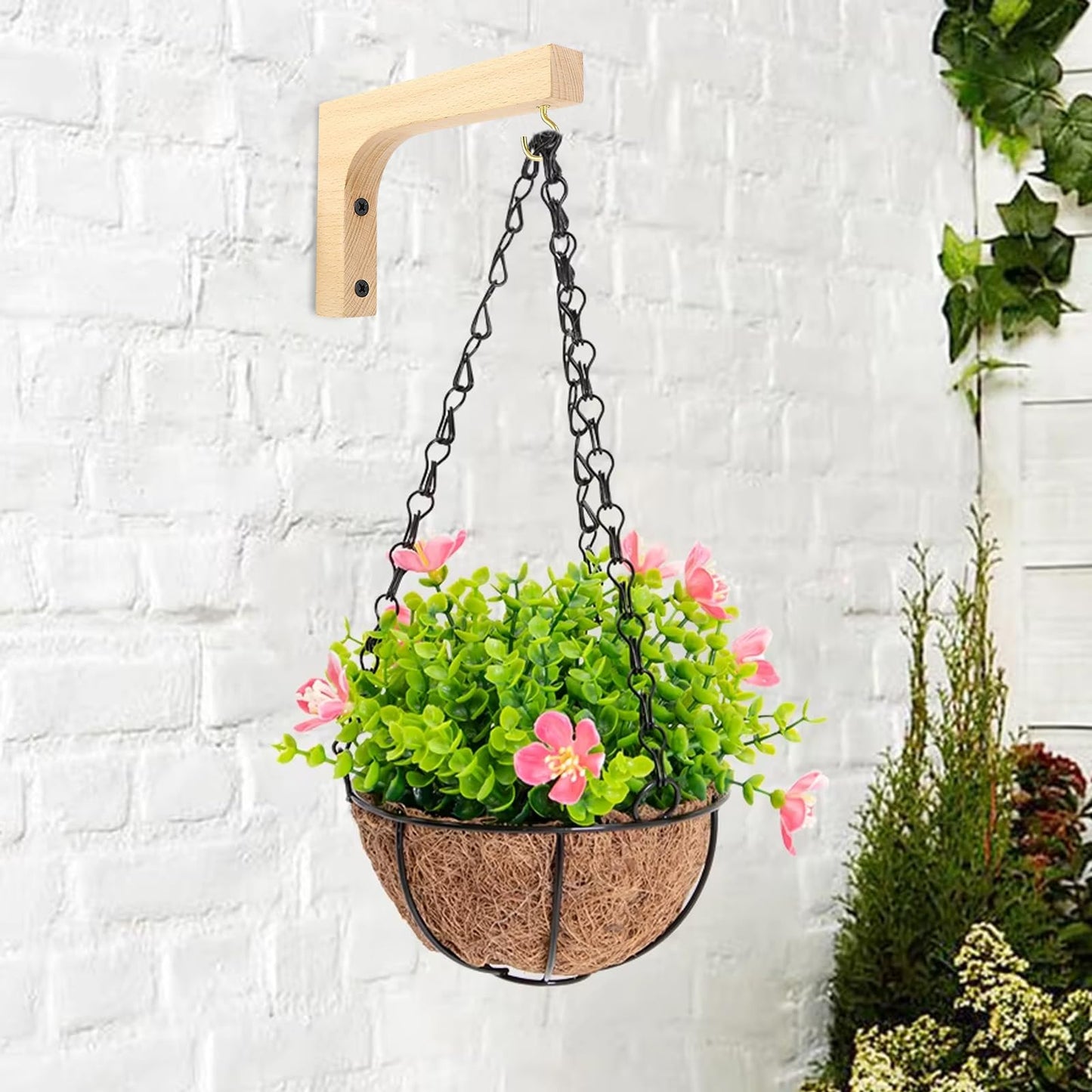Upriver 2 Pack Wooden Plant Hanger Hooks, Wall Mounted Hanging Basket Hooks for Indoor Outdoor Flower Pots Wind Chime Lanterns Balcony Patio Garden Decoration