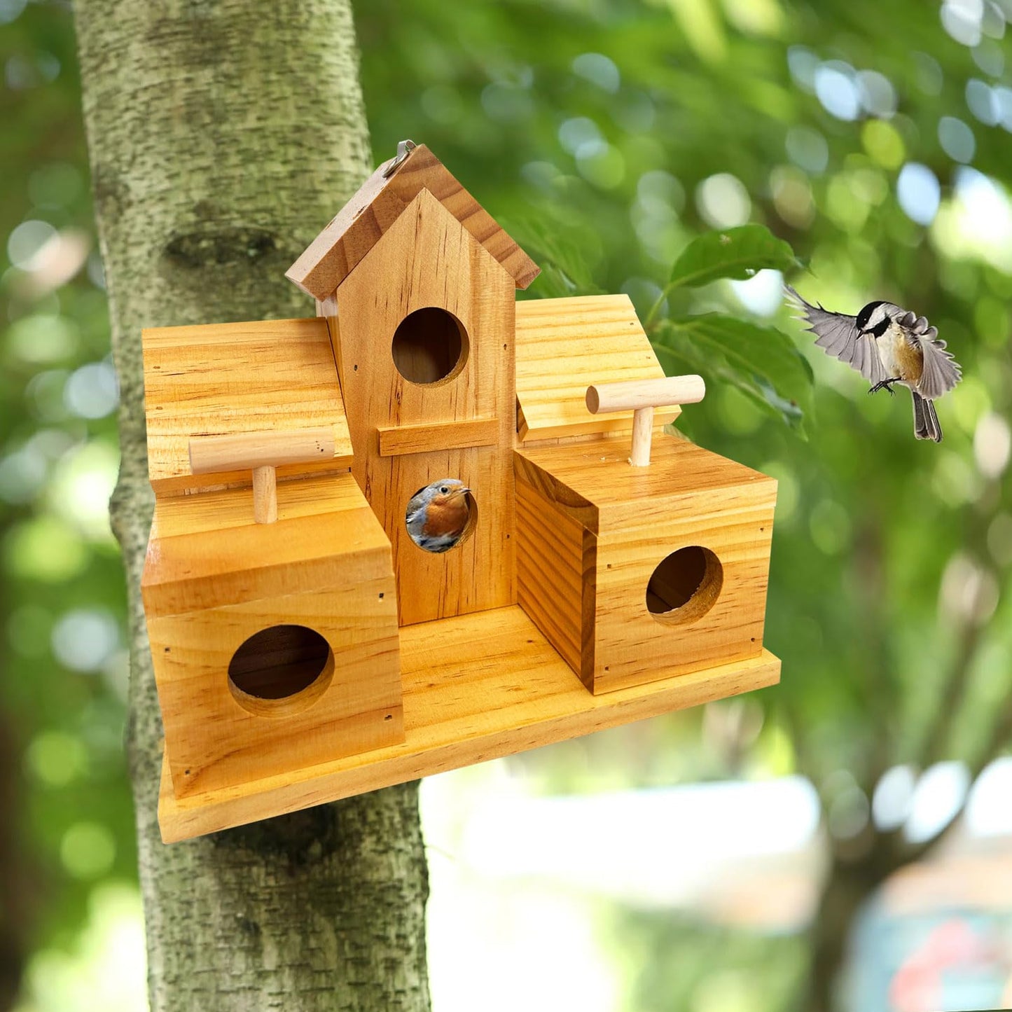 LENEDI Bird Houses for Outside Clearance, Large Bird House for 6 Bird Families Finch Cardinals Wooden Hanging Birdhouses for Outdoors Garden, Bluebird House Hummingbird Houses