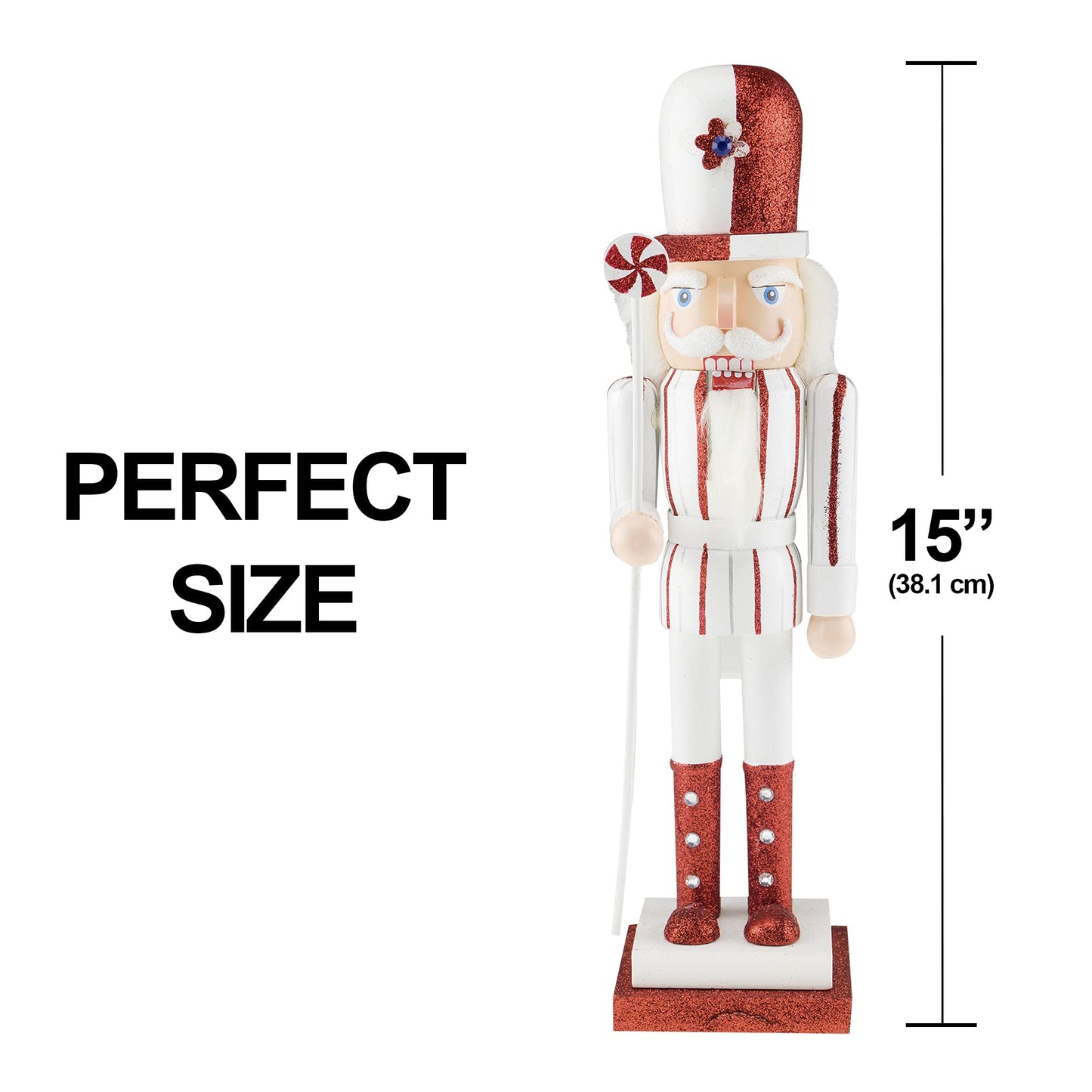 Clever Creations Peppermint 15 Inch Traditional Wooden Nutcracker, Festive Christmas Décor for Shelves and Tables