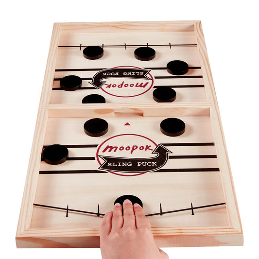 moopok Fast Sling Puck Game - Fast Action Super Foosball Table Desktop Battle Slingshot Wooden Air Hockey Board Game -Guaranteed Fun for Family Game Night or Friends Party