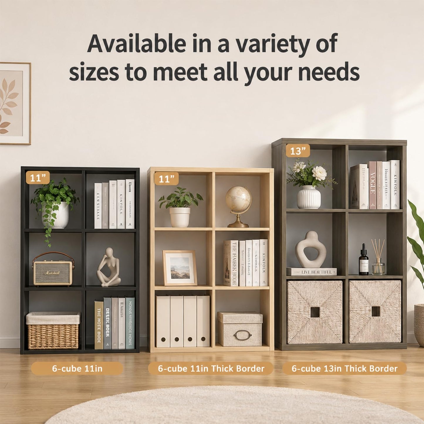 Endearing Limons【2026 Wooden 3 Cube Shelf Storage Organizer with Anti-Tipping Kits + Reversible Open Back Solid Panel Bookcase (11 x 11 Unit Cell White)