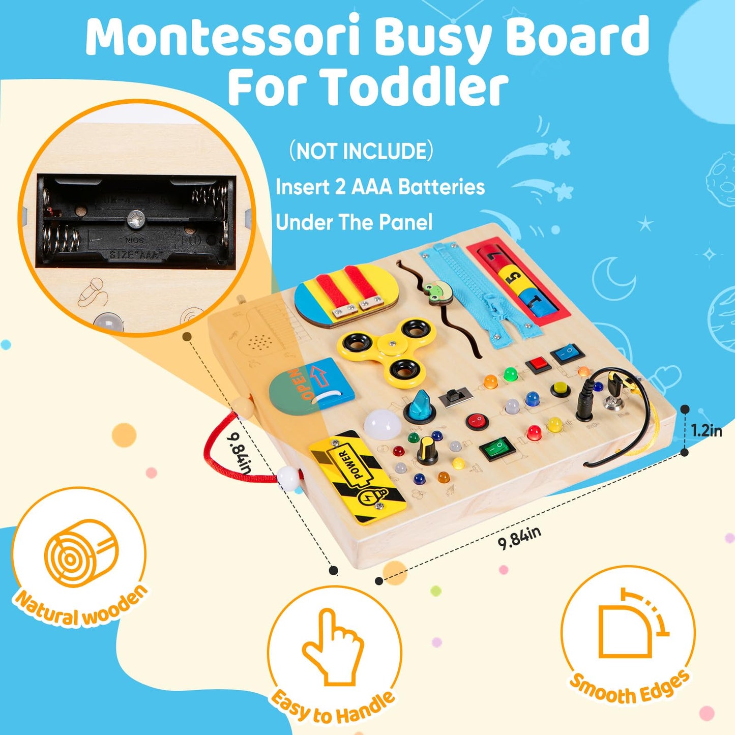 GNAYUIJ Wooden Busy Board Montessori Toy for Toddlers,Educational Learning Toy for 1 2 3 Year Boys & Girls,Sensory Activity Board with LED Light & Music Boxes, Travel Toys for Kids Birthday Gift