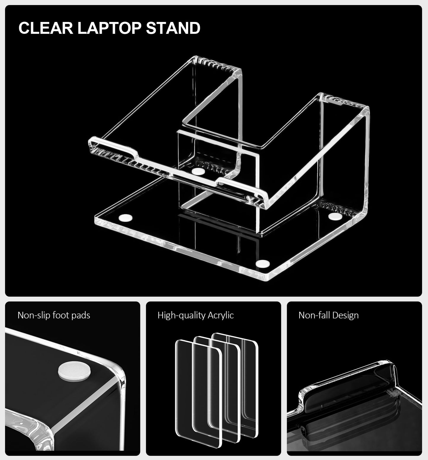 FUCDTEFC Acrylic Laptop Stand for Desk, Laptop Riser for 10-15.6 Inch Laptops, Ergonomic Computer Stand Holder Compatible with Macbooks and Notebooks- Clear