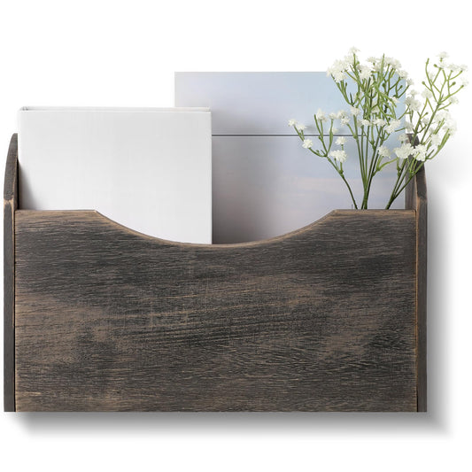 Suzile Wall Mounted File Holder Wood Magazine Holder Wall Hanging File Organizer for Office Mail Magazine Letter Paper Folder Organization (Gray)