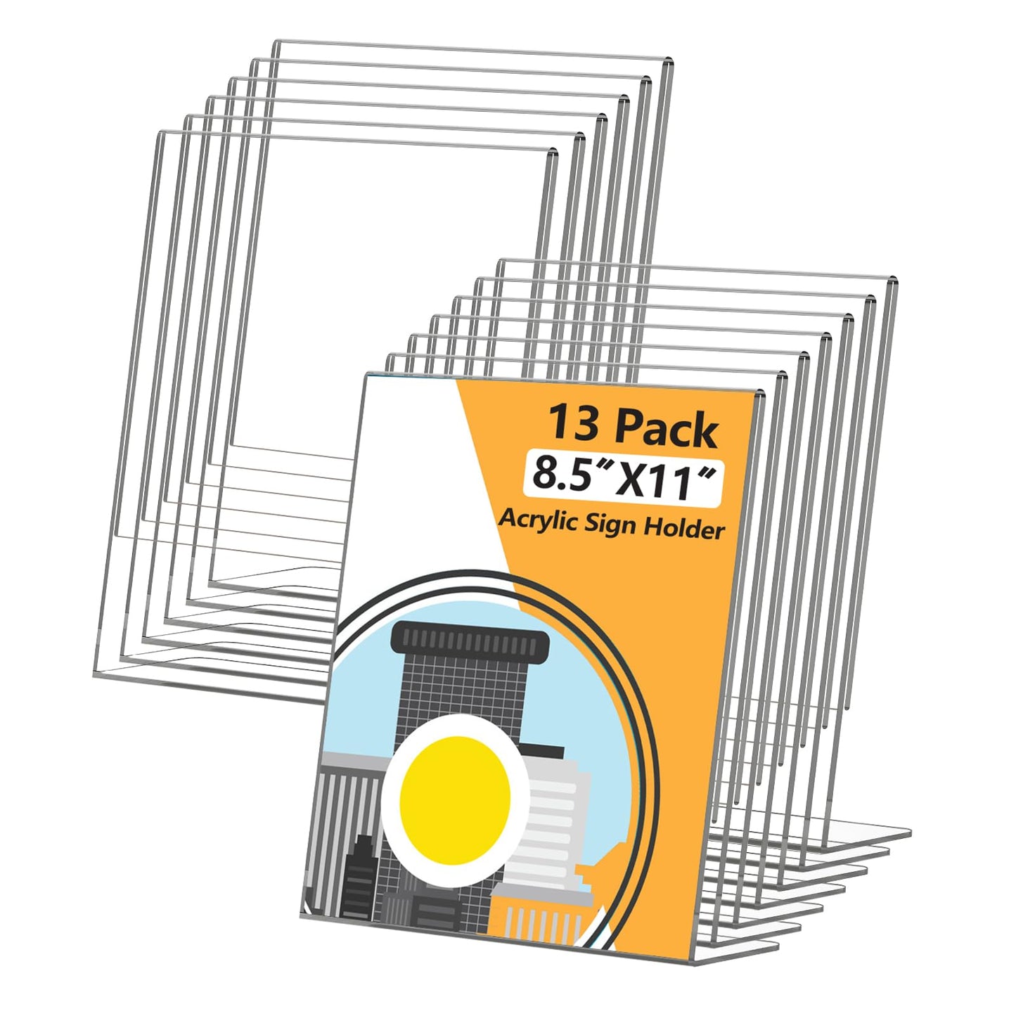 EthPul 13 Pack Acrylic Sign Holder 8.5x11, L-Shape Clear Plastic Display Stands for Tabletop, Slanted Back Menu Flyer Paper Photo Picture Frame Display Stand for Restaurants Office Store Show Fair