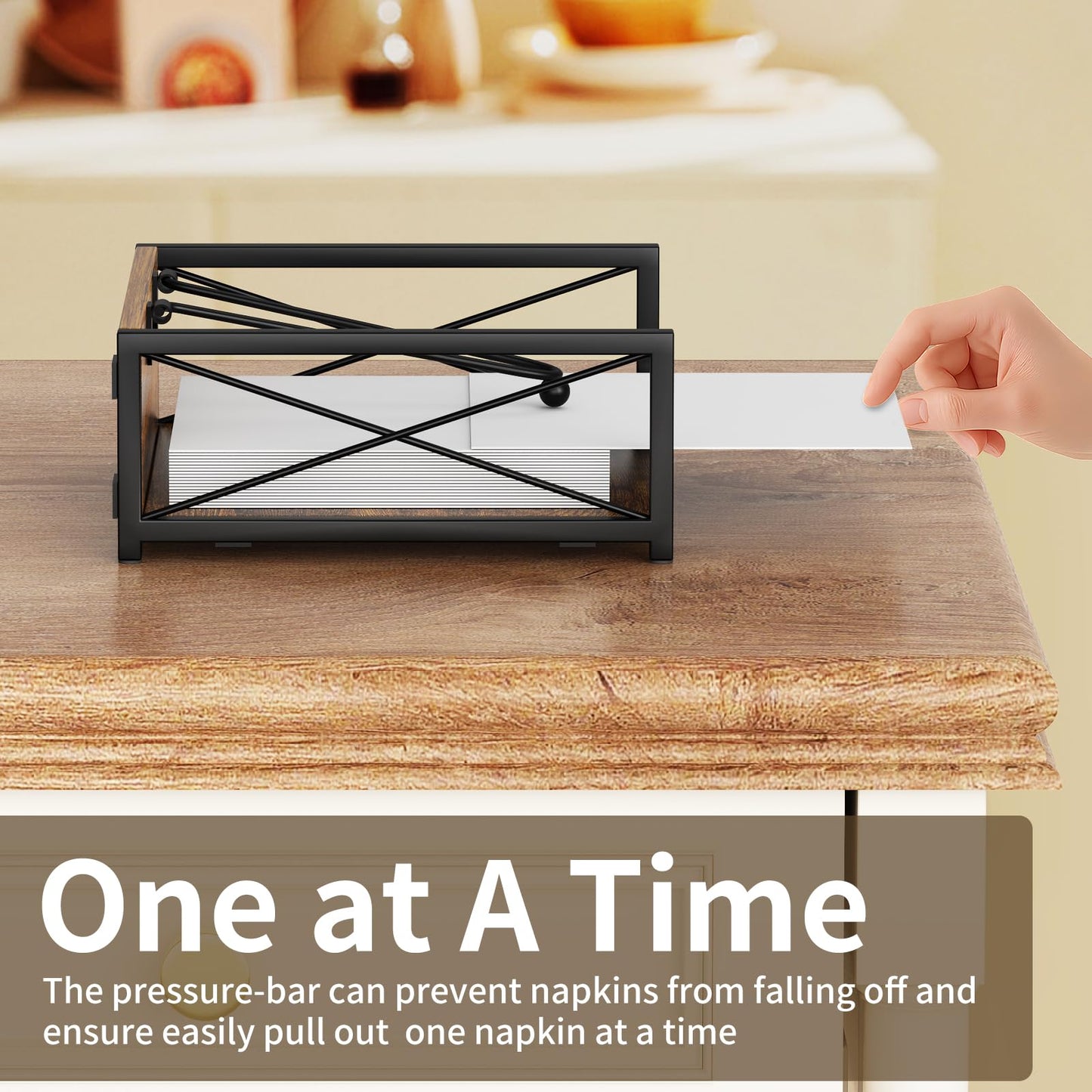 Three Colors Napkin Holder for Table, Farmhouse Napkin Dispenser with Weighted Arm, Rustic Wood Napkin Holders for Paper Napkins,Kitchen, Dining Table