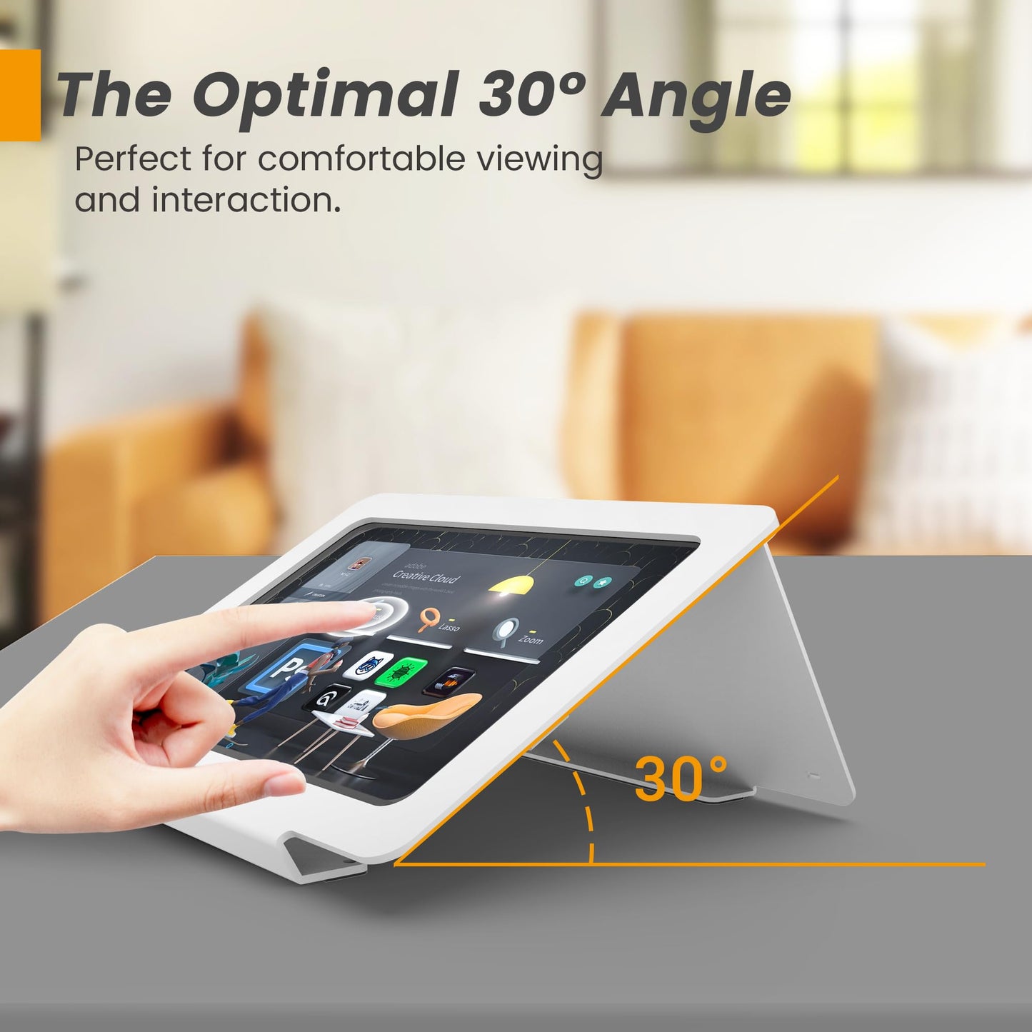 Beelta Tablet Desk Stand, All Metal 30° Ergonomic with Security Cable Lock for Office, POS Counter, Reception - Compatible with iPad 10th(10.9"), Pro 11", Air 4/5, Air 11"(M2/M3/M4), iPad 11"(A16)