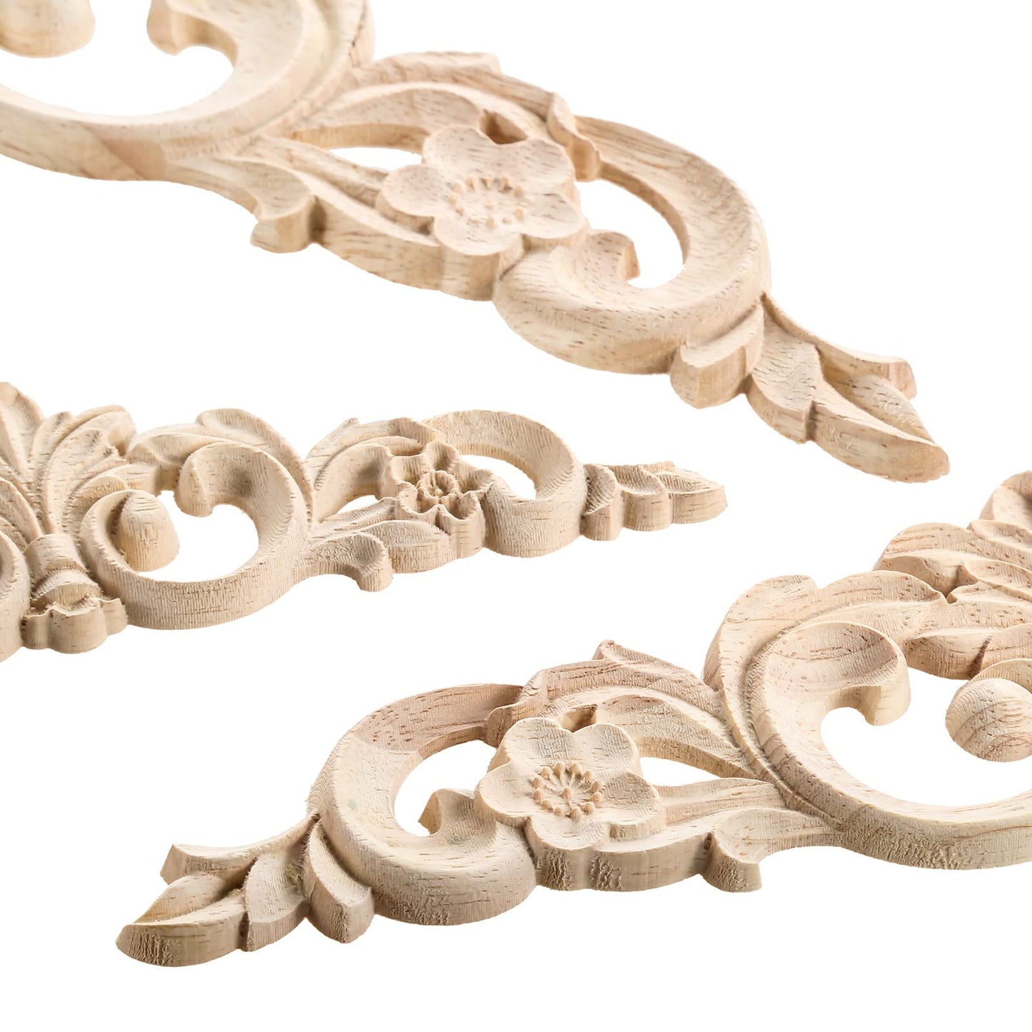 MUXSAM Carved Wood Appliques Onlays, Long Wooden Decals Trim Molding Rosette Inlays for Door Wall Mantel Cabinet Door Dresser Closet Mirror Decoration Furniture Transfer(2-Pack, 40x9cm/15.8"x3.6")