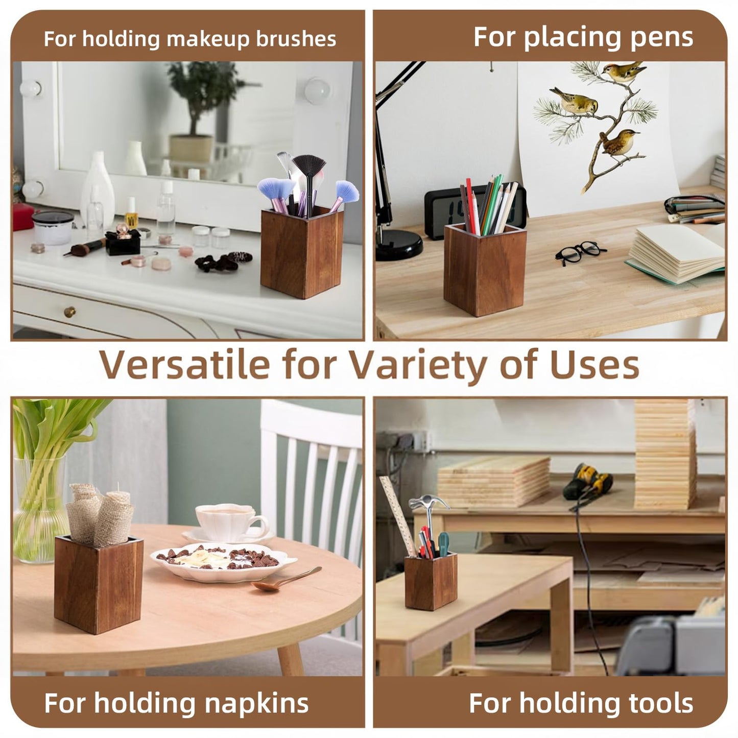 Lemecima Wooden Utensil Holder for Party, Silverware Caddy with 3 Compartments, Detachable & Portable Handle, Stylish Cutlery Holder for Countertop and Outdoor Use