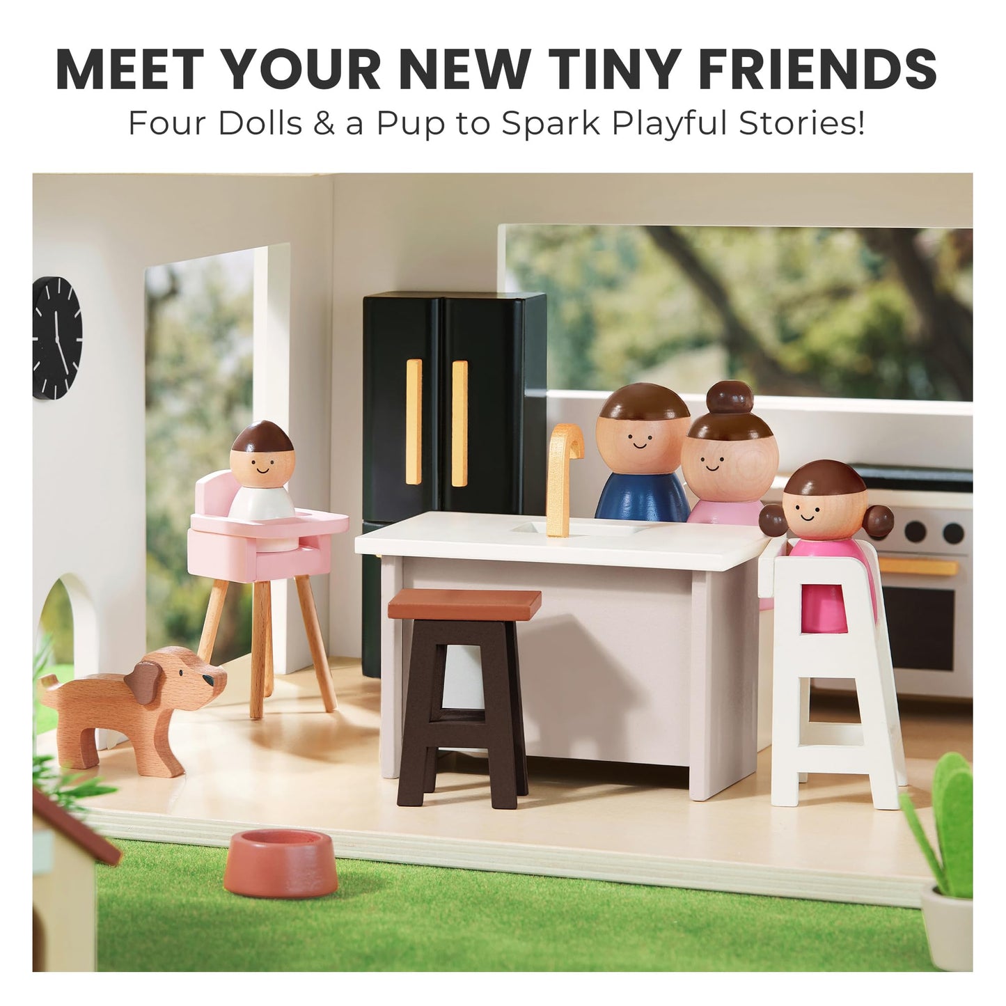 Tiny Land Doll House, Modern Family Dollhouse,Wooden Dollhouse Animal Set