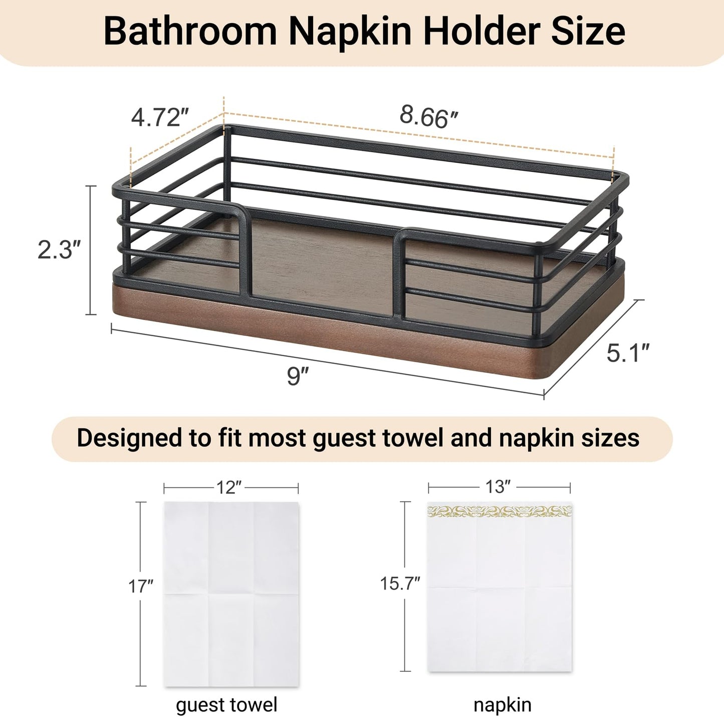 Mkono Guest Towel Holder Tray for Bathroom Napkins Holder for Table Wooden Rectangle Disposable Hand Towel Basket for Kitchen Counter Dining Room Vanity Coffee Bar Party