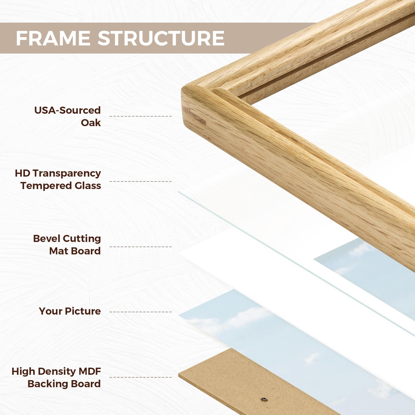 Fun Memories 11x14 Picture Frame, Handcrafted Oak Wood Picture Frame, 11 x 14 Photo Frame with High Tempered Glass, 11 by 14 Wooden Frame Matted to 8x10 Photo Wall Mounted, Oak Color, 1 Pack