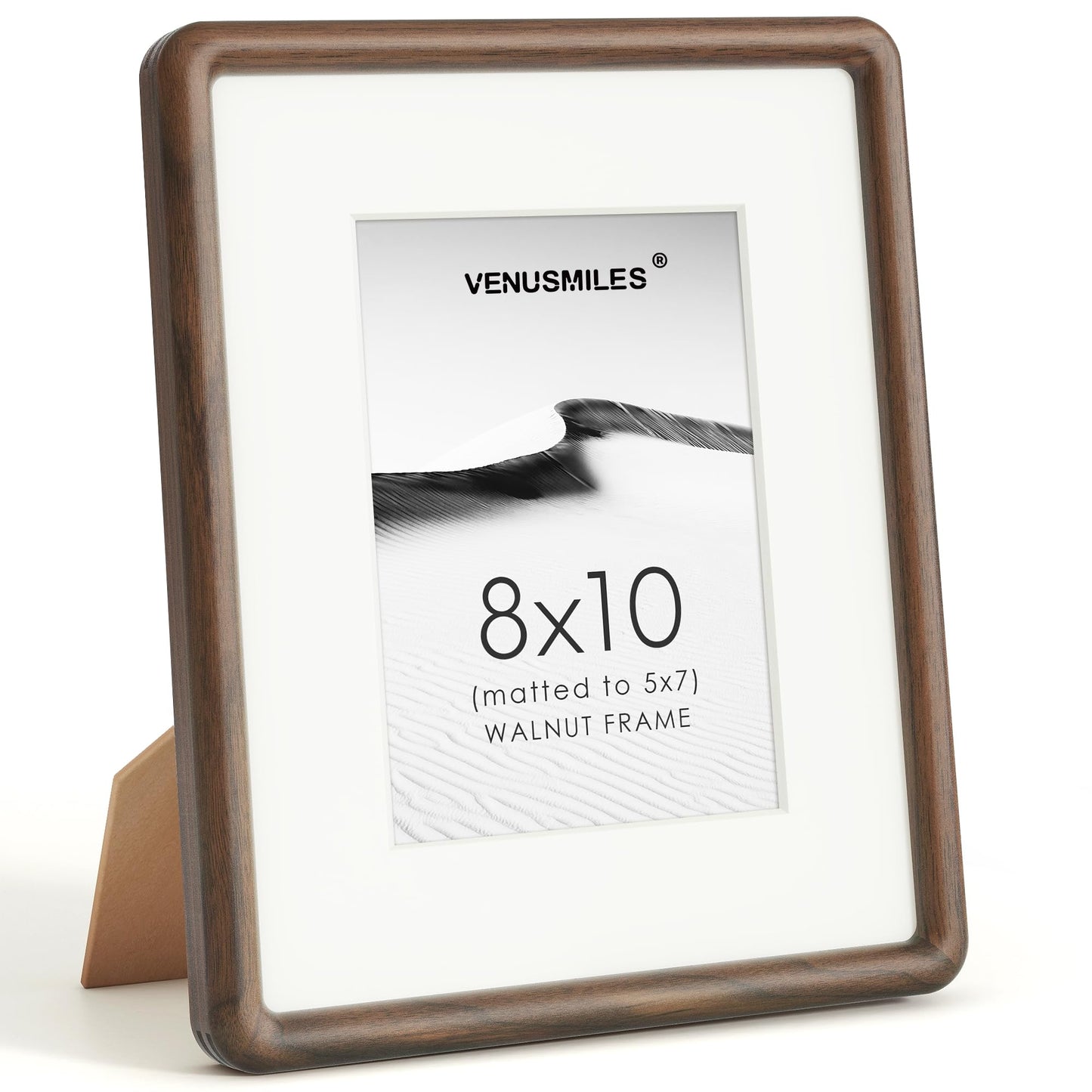 Venusmiles 8x10 Picture Frame, USA-Sourced Natural Walnut Wood Photo Frame with Tempered Glass, Handcrafted Rounded Corner 8 x 10 Wooden Frame Matted to 5x7 Photo, Wall or Tabletop Display