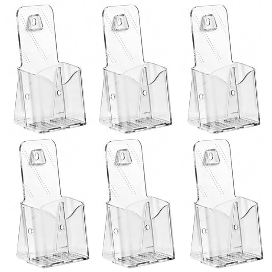Argvey Acrylic Brochure Holder 4x9 Inch, Clear Pamphlet Holder Display Stand for Trifold 4 Inch Flyers, Booklets, Table Signs, Plastic Rack Card Holder for Office, Home, Store, 6 Pack
