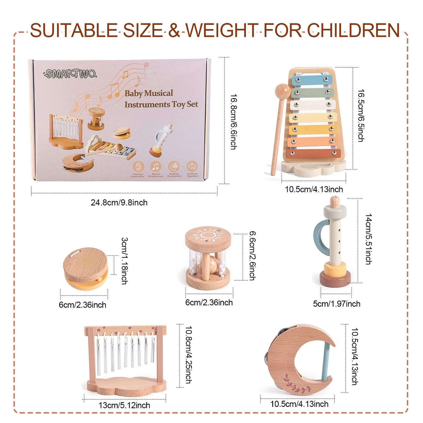 Smartwo Baby Montessori Musical Instruments,Wooden Percussion Xylophone Musical Toys for Toddlers,Sensory Toys for Kids Preschool Educational,Birthday Gift for 3+